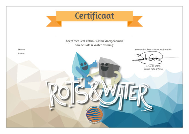 Rots&Water certificaat Dave de Crom Kornalijn Wentelwereld Grafsiche Vormgeving & Uitvoering